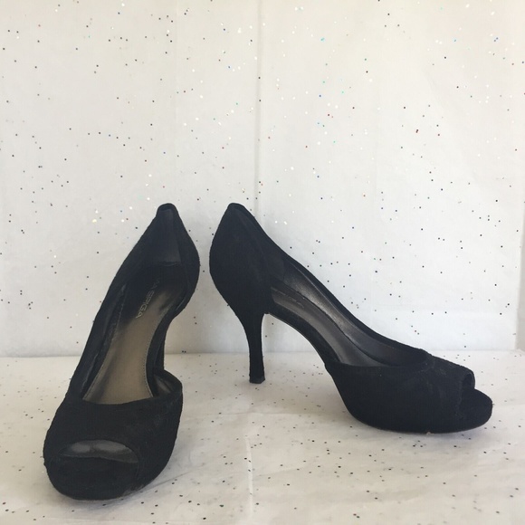 Via Spiga Black Lace D'orsay Platform Pump - Size 8.5 Medium Black Tie Peep Toe - Picture 8 of 12